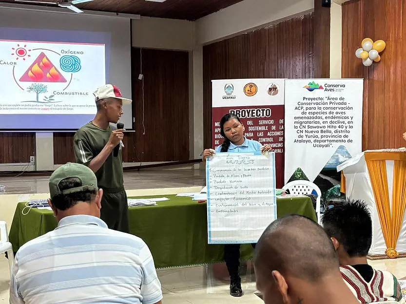 Comuneros participantes del taller, presentando sus conclusiones en papelotes.